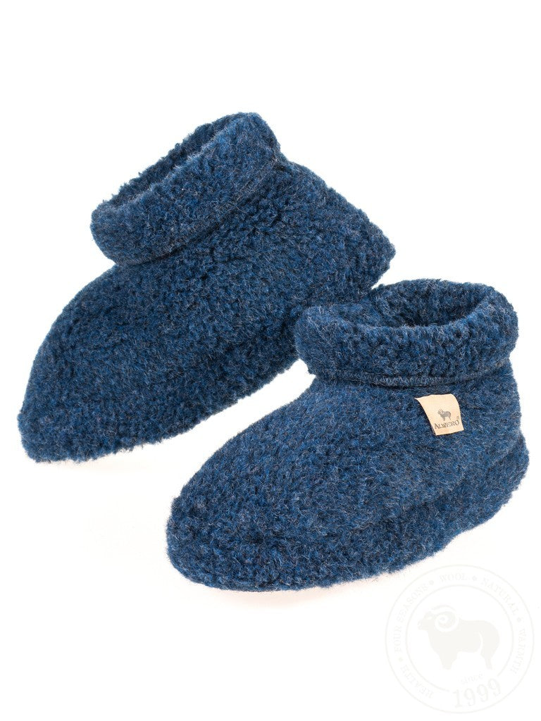Chaussons laine Kokon - Bleu ciel / marron